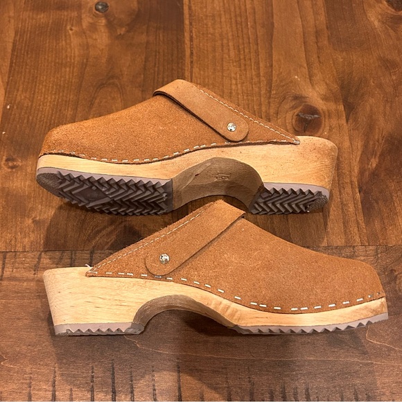 MIA Alma Swedish Wooden Sole Leather Suede Clogs Brown Size 37 (US 7) - Picture 3 of 7
